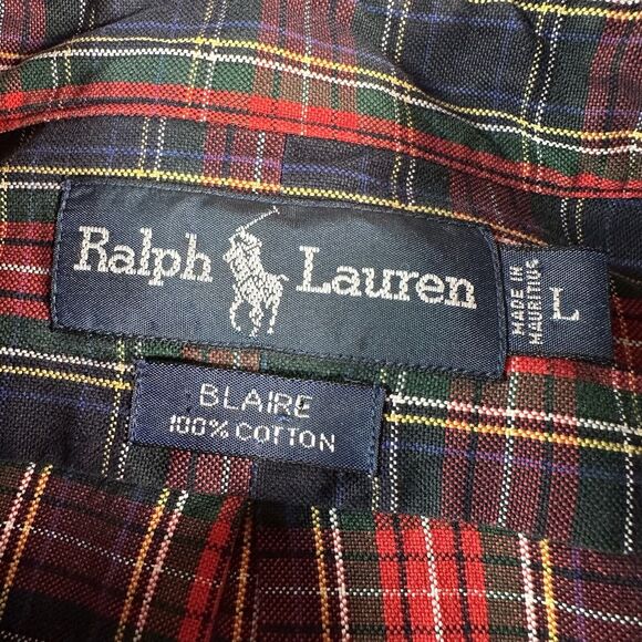 Ralph Lauren BLAIRE Mens Size Large Red Blue Long Sleeve Button Down Dress Shirt - Picture 7 of 8